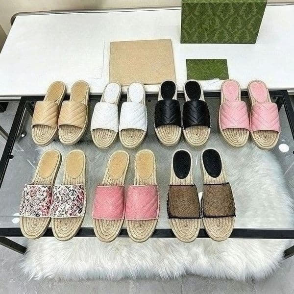 Designer Shoes Women's Espadrille Slide Sandals, Casual Open Toe Flat Slippers with Jute Woven Sole, Comfortable Beach Slides for Summer Plus Size 35-42