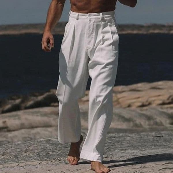 Vintage Solid Color Loose Linen Trousers For Mens Spring Summer Casual Straight Pants Men Fashion Pleated Breathable Pants 260403