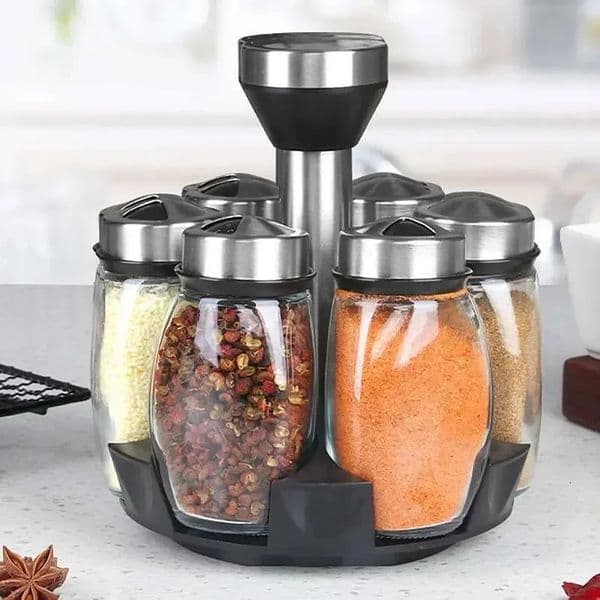 Kitchen Rotating Spice Bottle Set Glass Material Seasoning Salt Sugar Pepper Seasoning Storage Bottle Kitchen Spice Rack 260324