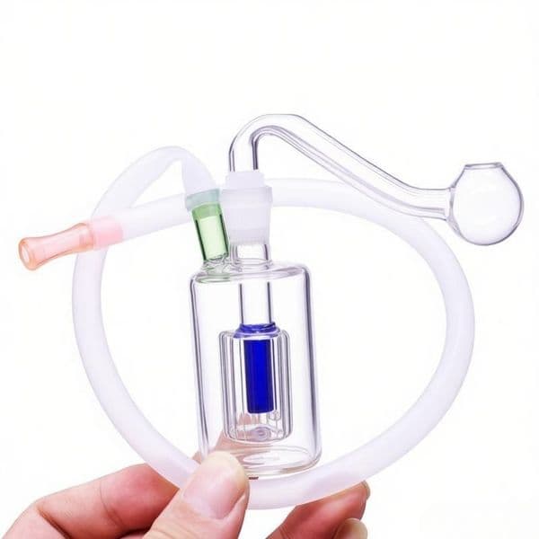 Square Mini Colorful Mini Water Bubblers Glass oil burner Pipes Portable Mini water Bongs with 10mm Male Smoking Oil banger bowl and silicone straw hose