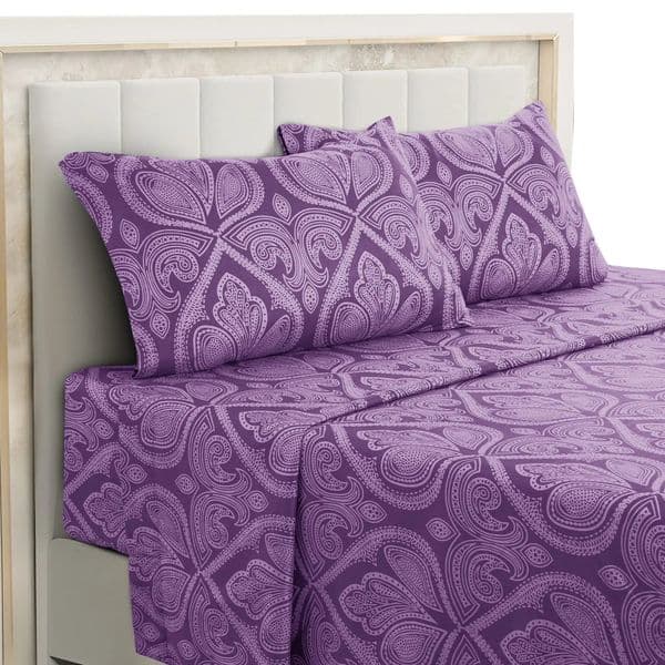 Lux Decor 4-Piece Paisley Bed Sheet Set Soft Brushed Microfiber Sheets with 16 Deep Pockets Wrinkle-Resistant Bedding 260402