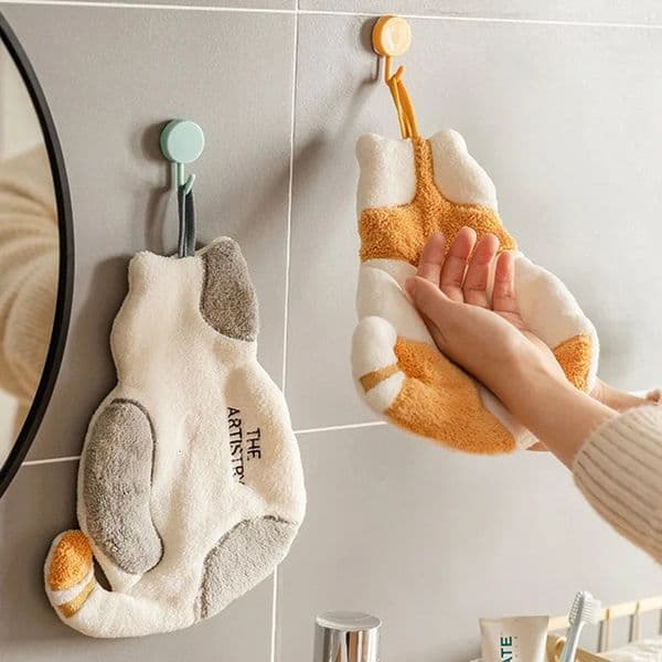1Pcs Cute Cat Hanging Towel Kitchen Hand Towel Bathroom Soft Absorbent Handkerchief Wipe Towel Cartoon Kids Towels 260402
