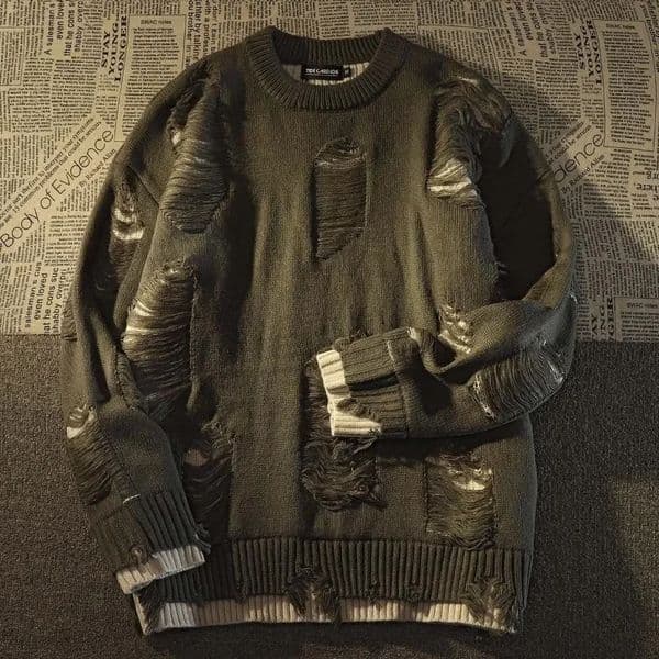 American Retro Hole Fake Two Sweaters For Men And Women Y2k Streetwear High Street Fashion Punk Style Loose Casual Sweater 260403