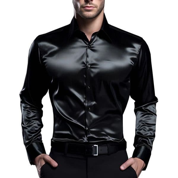 Mens Satin Dress Shirts Fashion Silk Smooth Male Tuxedo Shirt Solid Wedding Party Prom Casual Business Office 260331