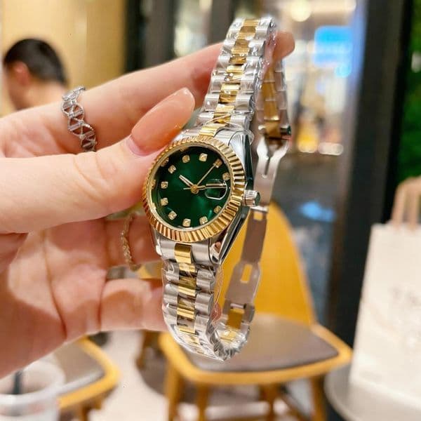 28MM 31MM Womens Watch Top Quality Automatic Watch Permanent Mechanical Movement 904L Stainless Steel Luminous Sapphire Diamonds Wrist Watch with Green Gift Box