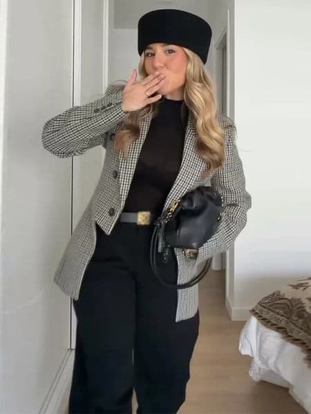 Asymmetric Plaid Suit Jacket Woman Lapel Long Sleeve Waist Cinched Double Breasted Coats Unique Casual Commute Lady Jackets 260402