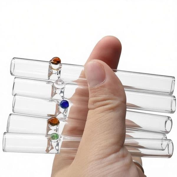 Travel Clear Mini 86mm Thick heady glass cigarette filter glass hand pipe glass One Hitter Pipe for smoking with Colored balance dot