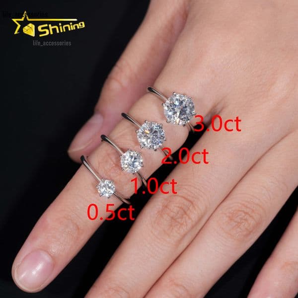 Classical 6Prongs Setting Wedding Ring 925 Sterling Silver 18K Gold Plated Pass Diamond Tester Moissanite Engagement Ring
