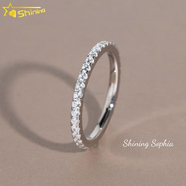 Wholesale Elegant Style Female Jewelry 925 Sterling Silver Lab Grown Diamond Moissanite Eternity Band Ring