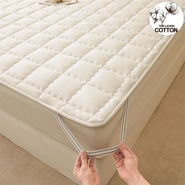 Hypoallergenic Quilted Mattress Protector - Breathable Noiseless Mattress Cover Pad with 4 Elastic Corner StrapsSolid Color 260402