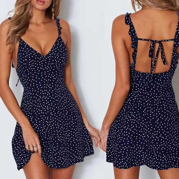 Summer Women Dresses Summer Sexy Dress Ladies High Waist Dot Printing Mini Dresses Vestidos Back Lacing Ss Backless Dress J260406