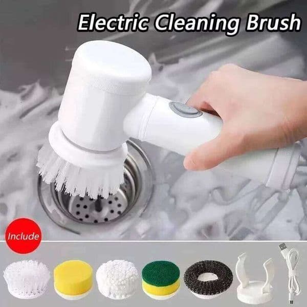 SCD Electric Spin Scrubber Bathroom with Heads 5 in 1 Cleaning Kitchen Dishwashing Brush Gadgets 26W0406