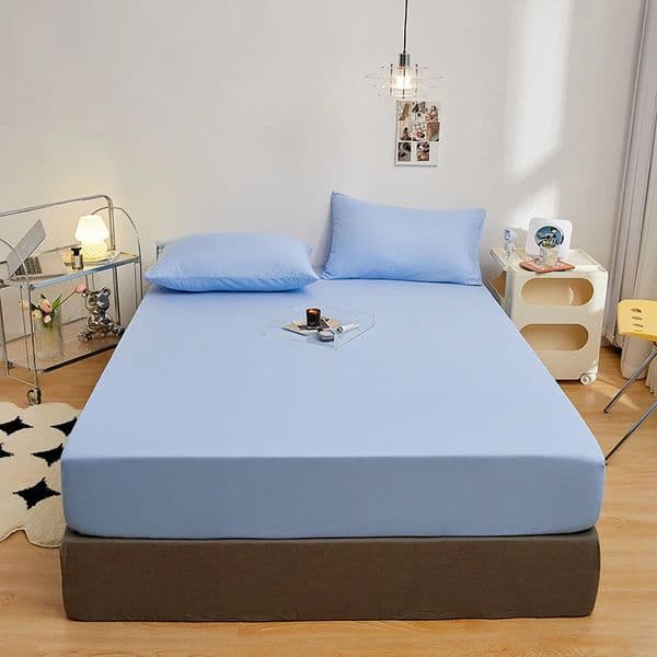Kuup Polyester 3pcs Solid Color Queen Size Bedding Set - Fitted Sheet Pillowcases with Elastic Band Mattress Cover 260402