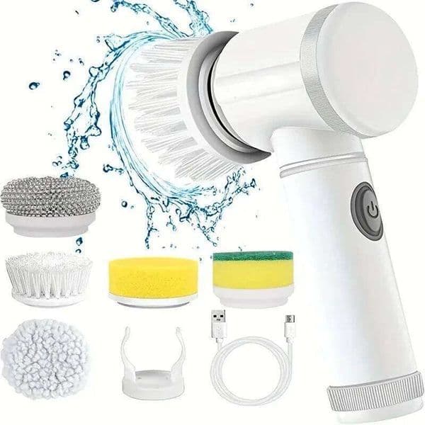 SCD Spin Scrubber, Bathroom Cordless Power Scrubber with 5 Replaceable Heads, Electric Cleaning Brush 26W0406
