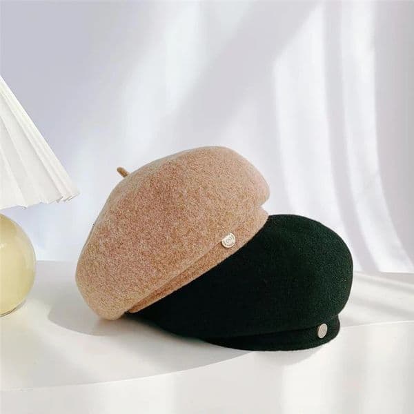 Women French Art Retro Wool Felt Autumn Solid Colors Warm Winter Beanie Hat Beret Cap For Female 260402