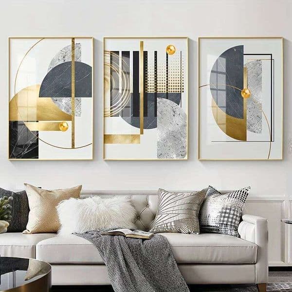 3pcs/set Golden Abstract Geometric Canvas Prints Minimalist Vibrant Marble Wall Art Posters for Modern Living Room Home Decor 26L0406