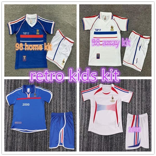 1998 France retro kids kit 2000 2006 home short-sleeve retro football jersey sports training team uniform 98 french ZIDANE child Football Shirt customized uniform