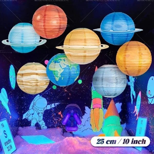 10Inch 25Cm Eight Planets Foldable Starry Paper Lanterns Outer Space Planet Themebirthday Party Christmas Halloween Decoration