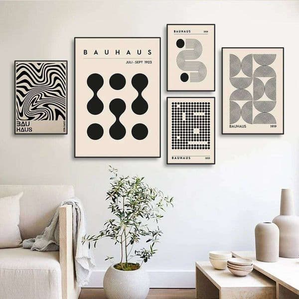 2026 New Abstract Bauhaus Style Geometric Posters Canvas Painting Black Linen Beige Background Pictures And Prints Wall Art Home Decor Free