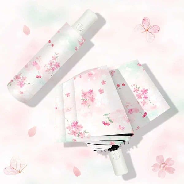 Falling Cherry Blossoms Colorful Printed Pattern Umbrella Fully Automatic Umbrella Waterproof Sunscreen UV Protection Portable H260406