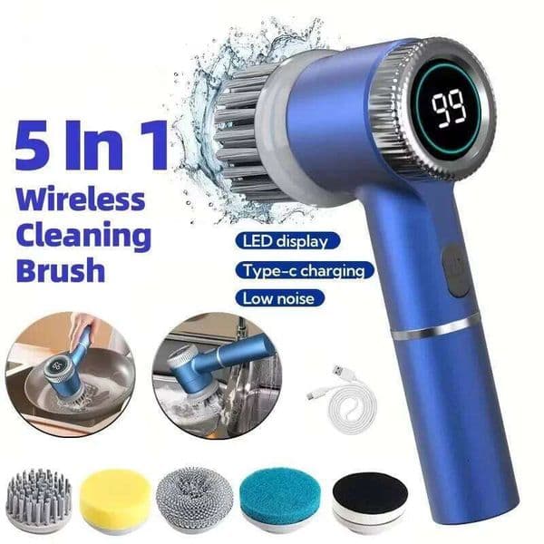 Zai Xiao in 1 Electric Cleaning Multifunctional Kitchen Bathroom Toilet Portable Powerful Clean 5 Brush Heads LED 26W0406