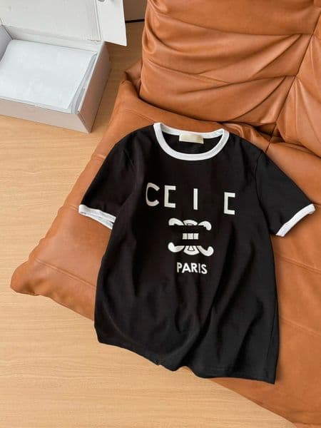 Luxury Women's celinetote Designer T-Shirts High Quality Cotton Women's Designer Tops Printed Letters Round Neck Short Sleeve Versatile Loose 1ad