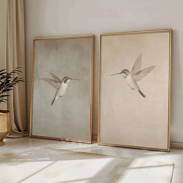 2pcs/set of Hummingbird Animal Canvas Prints Minimalist Retro Bird Farmhouse Wall Art Posters for Living Room Home Decor 26H0406