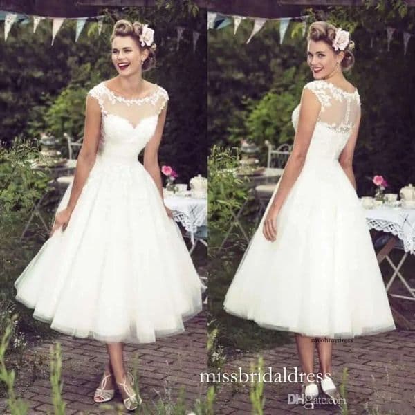 Bohemian Short Tea Length Country Garden Wedding Beach Gowns Capped Sleeve Lace Bridal Dresses Custom Made 0510 Dm06