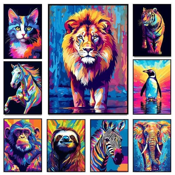 Abstrac Colorful Wild Animals Canvas Painting Octopus Cat Lion Graffiti Poiters Wall Art Mural for Home Decor 26L0406