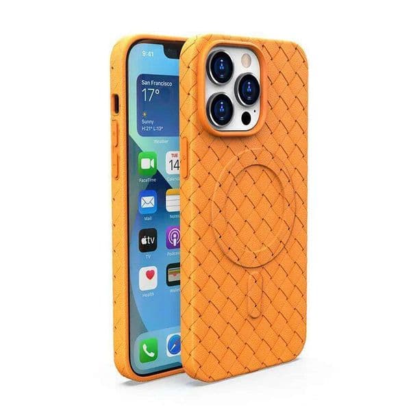for 17 16 15 14 13 12 pro max woven pattern protective case magnetic Anti-Fingerprint Shock Proof Anti-Scratch soft shell 26L0406