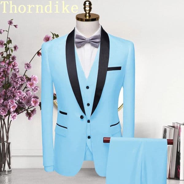 Thorndike High-end Men Suit Black Collar Suit Male Wedding Groom Slim Fit Standerd Size Blazer Set TuxedoJacketPantVest 260403BJ
