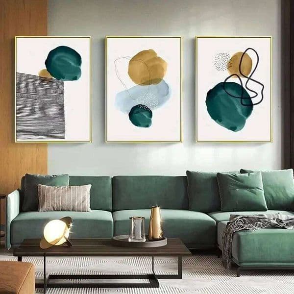 3-Piece Nordic Style Art Poster Set - Green,Blue and Yellow Abstract Watercolor Geometric Canvas Prints|Perfect for Home Decor 26H0406