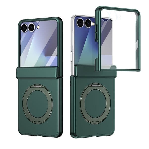 Phone Cases For Samsung Galaxy Z Flip 8 7 6 5 Fold 360 Rotating Alloy Stand Hinge Protection Support Bracket Protector Tempered Film Glass Cover Case