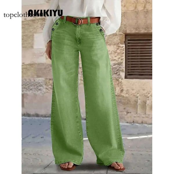 New Women's Multi-Button Wide Leg Casual Jeans High-Quality Denim Pants For Stylish Comfort AKIKIYU