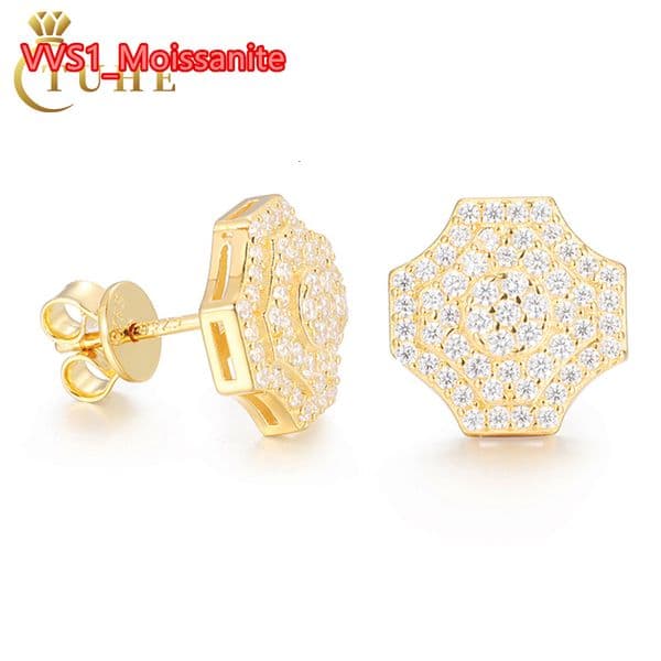 Factory Price Men Gift Wholesale VVS Moissanite Diamond Iced Out Round Brilliant Cut Geometric Earrings Stud