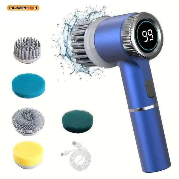 Electric Spin With 5 Replaceable Brush Head, Three-speed Adjustable Handheld Rechargeable Shower Scrubber 26W0406
