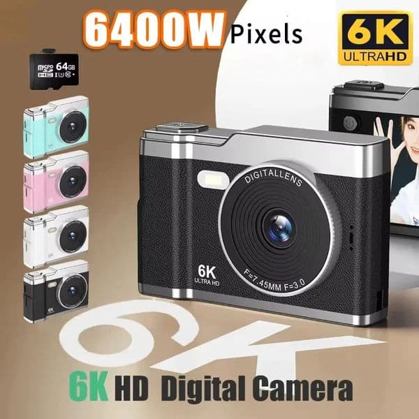 6k Hd Digital Camera 6400W 24in Ips Display With Fill Light 8x Zoom Video Camera Student Ccd Portable Selfie Camera 260403