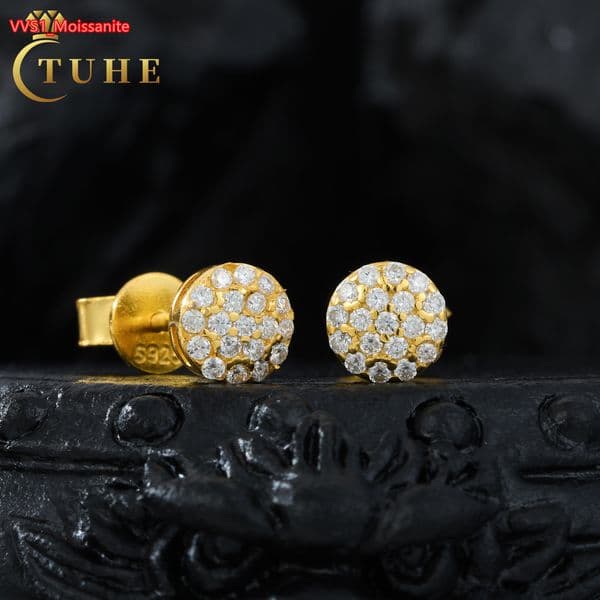 Wholesale Screw Back Hypoallergenic Gold Plated 925 Sterling Silver VVS Moissanite Diamond Fashion Round Stud Earring