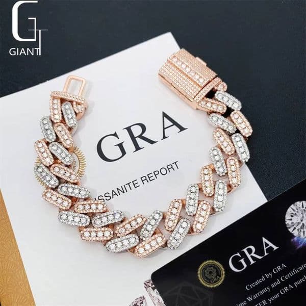 HIP HOP Rose Gold Silver Two Colors Cuban Jewelry 925 Sterling Silver VVS Moissanite Diamond Cuban Link Chain Necklace Unisex