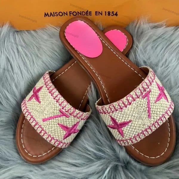 Free ship Embroidery Slipper Designer Womens sandal luxury Sliders Summer Flip Flops beach slide Mule Flat sandale outdoor leather clogs flower Casual canvas Shoe