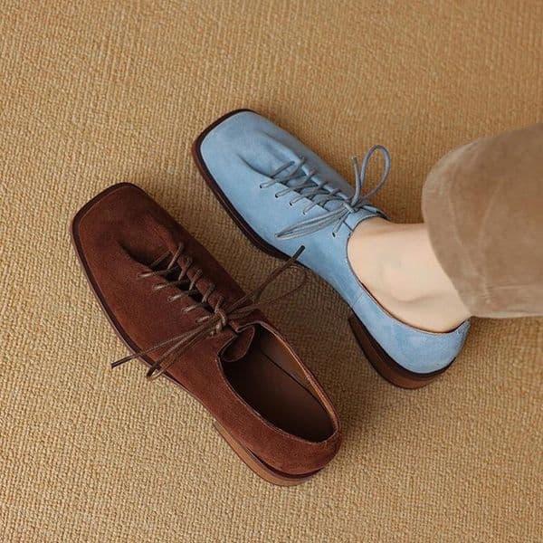 DIMANYU Womens Shoes Leather 2026 Spring Laceup Single Female Thick Heels Plus Size Oxford 260402