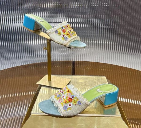 25S/S Elegant Designer women pumps chunky/ flat high heel Floral Lace Satin Sandals leather pump luxury lady Wedding Party with box 35-43