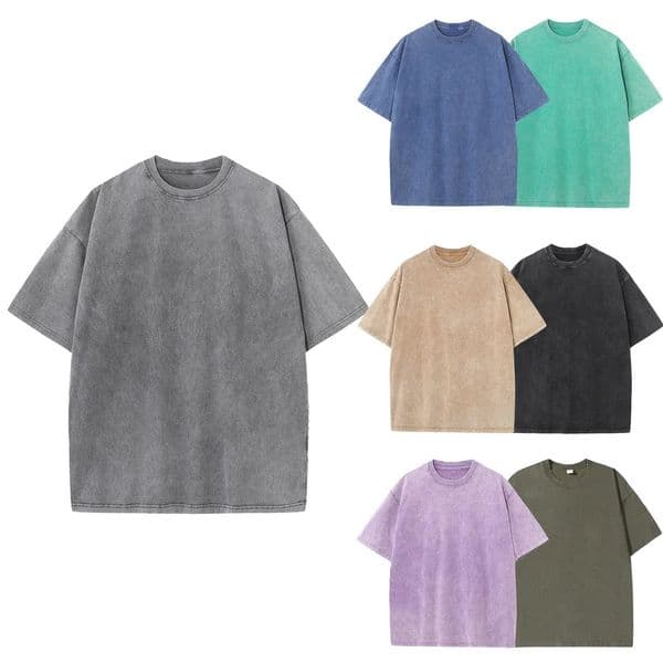 Mens summer pure cotton distressed retro drop shoulder T-shirt solid color loose casual breathable mens casual T-shirt tops260317BJ