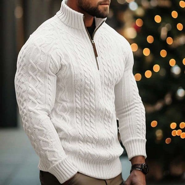 Winter New Men's Knitted Half-Zip Jacket Solid Color Cable Knit Thickened Export Cross-Border Pullover Sweater for Men