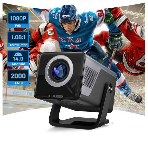 Lyncast 8K Support HD 1080P Auto Focus 2000ANSI Projector 5W Speaker Android 14 WiFi6 BT5.4 Outdoor Home Theater Projectors X7 26W0406