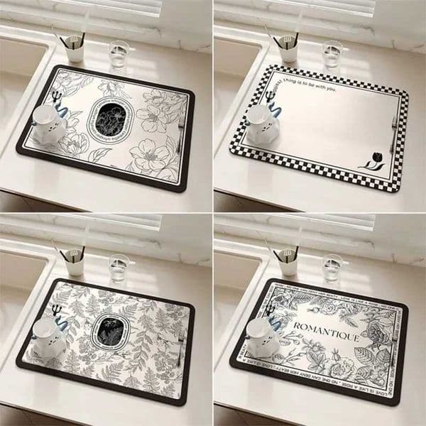 Floral Printed Dish Drying Mat Super Absorbent Coffee Drain Pad Tableware Draining Pad Quick Dry Rug Kitchen Dinnerware PlacematT260403