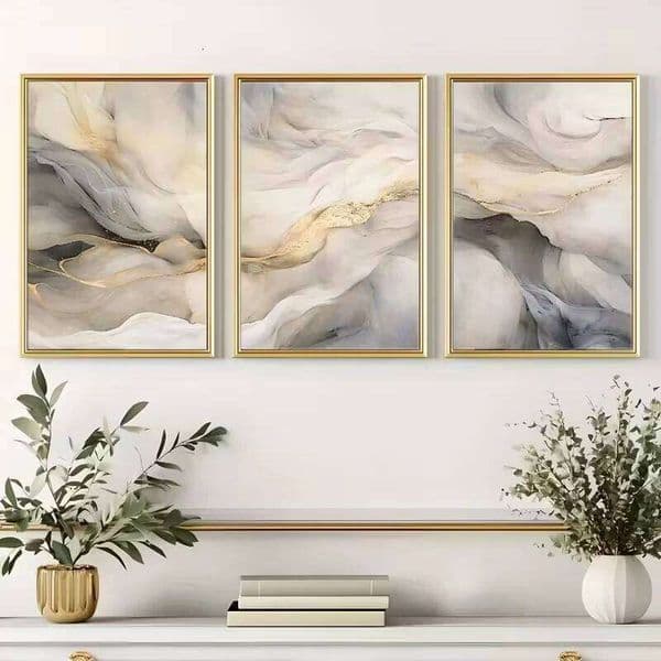 3pcs Abstract Marble-patterned Stone Canvas Poster Picture Art, Modern Living Room, Bedroom, Office Wall Home Decoration 26L0406