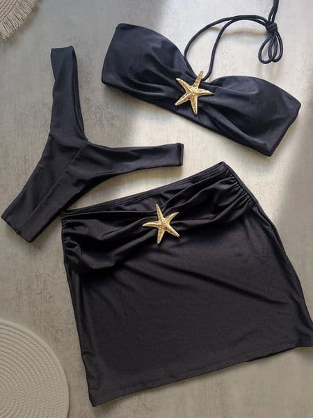 With Skirt Metal Star High Leg Cut Bikini Women Swimwear Female Swimsuit Threepieces Bikini set Bather Bathing Suit Swim 260402