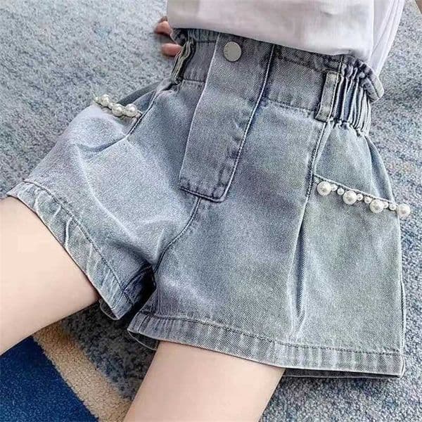 Girls Pleated Denim Shorts New Childrens Jeans For Summer Outerwear Baby Girl Hot Pants Short Korean Version 100-160cm H260406