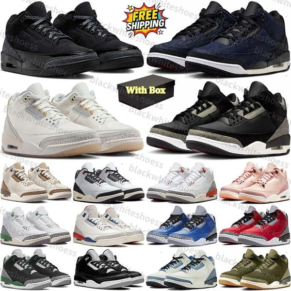 Free Shipping With Box Designer Basketball 3 3s Shoes sneakers for mens womens Black Cat white Cement Denim UNC d h gate Orange sneaker trainers Sports top